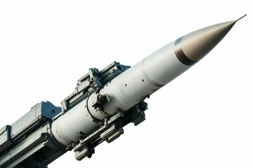 Missile close-up, detailed, white background.