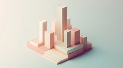 Minimalist isometric bar chart in soft colors, [business visualization], [focusing on clarity and simplicity in data] 