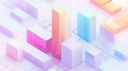 Minimalist isometric bar chart in soft colors, [business visualization], [focusing on clarity and simplicity in data] 