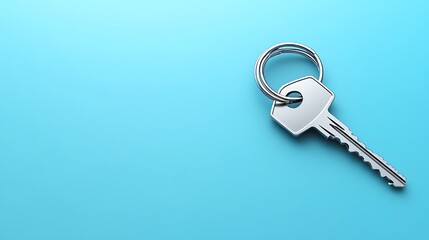 Key in hand blue background minimalist photo modern aesthetic