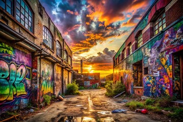 Fototapeta premium Captivating Urban Exploration Photography of Abandoned Buildings and Hidden Alleyways in the Heart of the City, Showcasing Gritty Textures and Unique Architectural Details