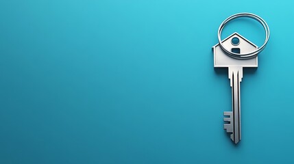 Home key on blue background real estate digital image minimalist creative design