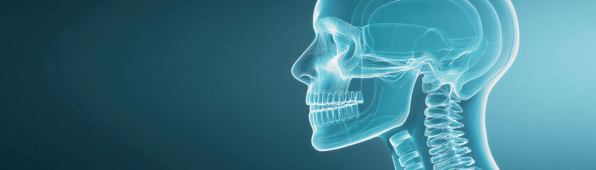 Professional banner showcasing a digital scan of a jawbone with an implant placement plan, emphasizing precision
