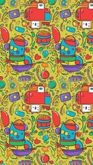 Fototapeta premium kids toys doodle pattern with bright hues hand drawing