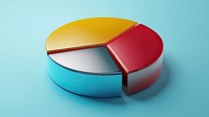 Realistic 3D pie chart with metallic sheen, [business visual], [emphasizing precision and cutting-edge technology]