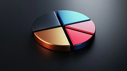 Obraz premium Realistic 3D pie chart with metallic sheen, [business visual], [emphasizing precision and cutting-edge technology]