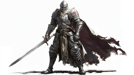 Fototapeta premium Medieval knight in armor with sword 