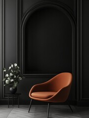 Modern Orange Chair Interior Design Black Walls
