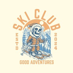 illustration skull ski club christmas