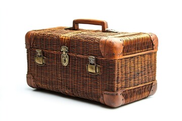 Woven suitcase isolated on white background 