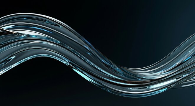 Glass Blue Waves Sculpture, Water Concept Design, Reflective, Elegant Refracting Translucent Art