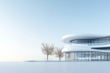 Fototapeta premium A modern architectural structure with wavy lines stands gracefully against a clear blue sky, exemplifying contemporary design and innovation in urban planning.