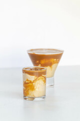 mousse of dulce de leche in a glass recepient