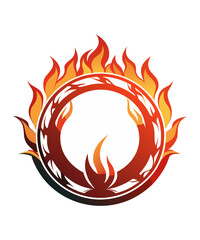 Burning Circle Flame Frame Vector Illustration - Fire Logo Icon, Silhouette Clipart Design