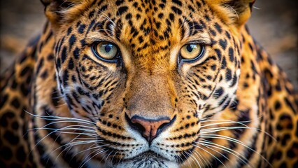 Obraz premium Close-Up Drone Photography of a Magnificent Leopard's Face Showcasing Its Striking Features and Natural Beauty in the Wild, Capturing the Essence of Nature's Most Elusive Creatures