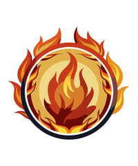Burning Circle Flame Frame Vector Illustration - Fire Logo Icon, Silhouette Clipart Design