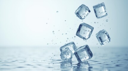 Background with ice cubes falling from above.
