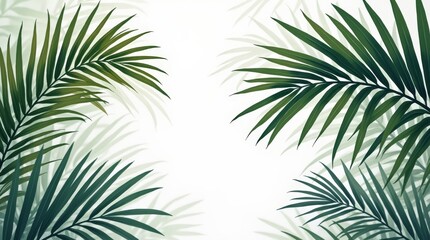 Illustration with a white background and tropical leaves.