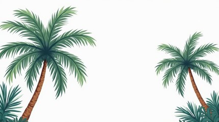 White background with palm trees on the sides.