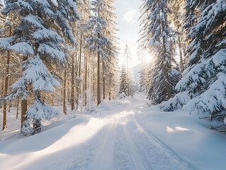 Obraz premium Snowy Forest Path Winter Wonderland Illustration
