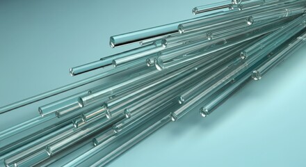 Obraz premium Blue Glass Rods Sculpture, Long Rods Design, Reflective, Elegant Refracting Translucent Art