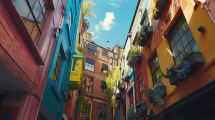 Fototapeta premium Brightly colored buildings , a small alley in Covent Garden.