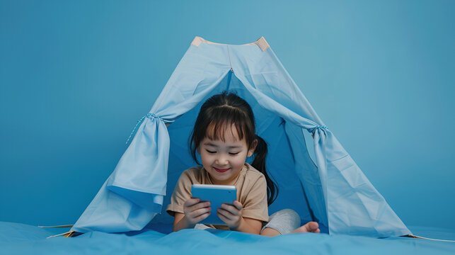 Photo of cute bpy little gamer using smart phone