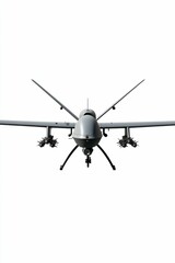 Fototapeta premium Armed drone, front view, white background.