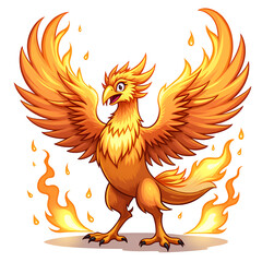 Fototapeta premium Majestic firebird rising a vibrant representation of a mythical flame winged creature in dynamic motion, digital art of fantasy creature concept.