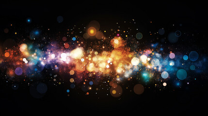 Fototapeta premium Cosmic Sparkles: Abstract Background of vibrant, colorful bokeh lights swirling in a dark universe. Perfect for adding a touch of magic and wonder to your designs. 