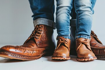 Happy Father's Day, white background with child and father shoes