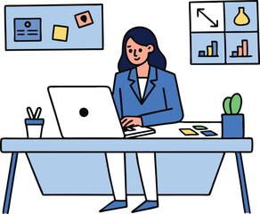 Businesswoman working on laptop, office desk, data analysis, project planning