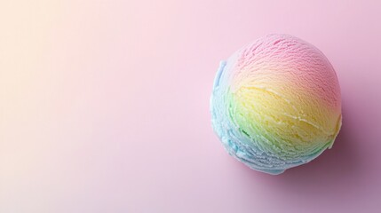 Delightful rainbow ice cream cone showcases vibrant colors, blending soft pastels. Perfect for a refreshing treat on a warm day, evoking feelings of joy and indulgence.