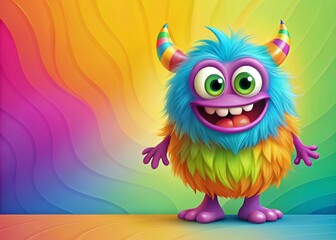 Fototapeta premium Colorful Monster Caricature with Whimsical Features, Ideal for Children's Illustrations and Fun Designs - Perfect for Blogs and Social Media Use