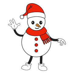 Smiley snowman character in Santa hat