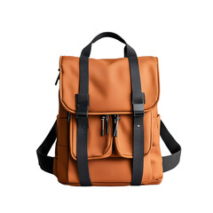 Stylish orange backpack with multiple pockets