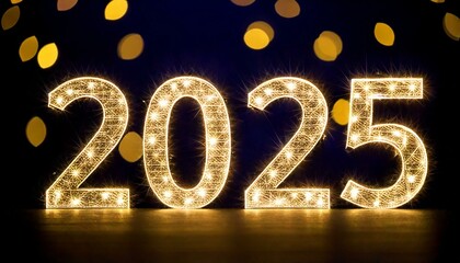 2025 number numbers with lights on dark blue navy bokeh background isolated happy holidays calendar happy new year 