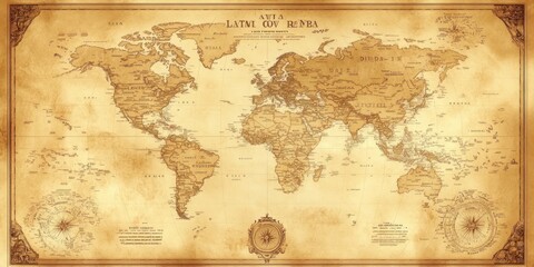 Antique World Map Showing Continents And Oceans