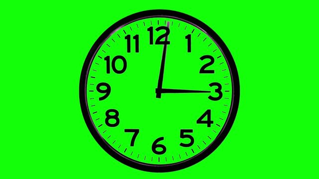 wall clock in two form isolated on green screen.