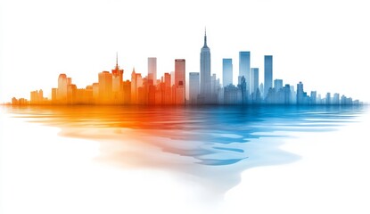 Obraz premium White background, city skyline, buildings, gradient color light and shadow, transparent technology