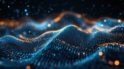 Abstract Digital Landscape:  Waves of Blue and Orange Light