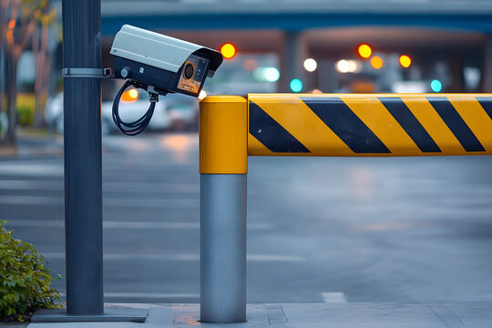 car park barrier with recoding CCTV camera, automatic entry system.