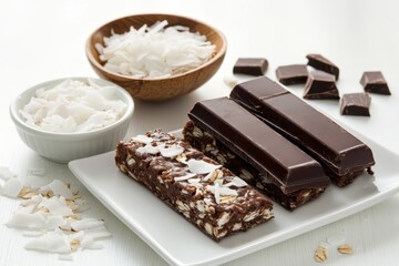 Granola Bars with Coconut Flakes and Dark Chocolate