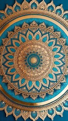 Gold and teal mandala with intricate details calming vibe