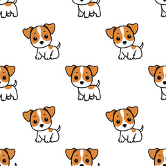 Cute jack russell puppy cartoon seamless pattern, vector illustration