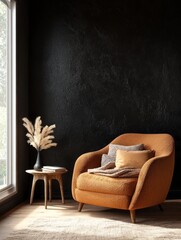 Orange armchair in a modern minimalist room design