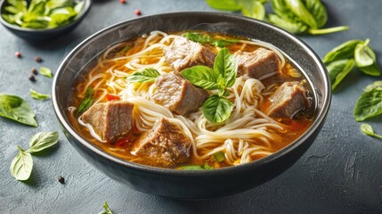 Delicious homemade noodle soup kitchen food photography cozy environment close-up view culinary delight