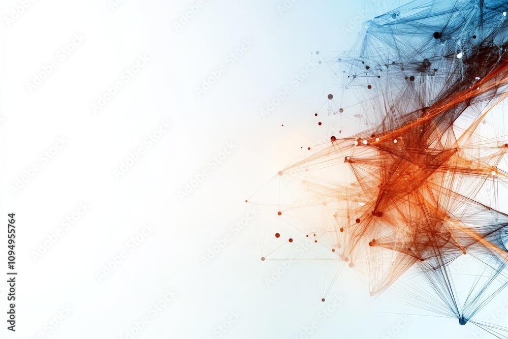 Poster a mesmerizing abstract pattern showing a dynamic network of light strands and nodes, representing th