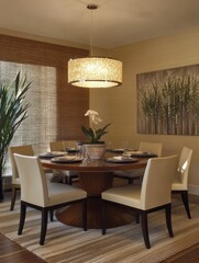 Elegant Dining Room With Modern Decor And Lighting
