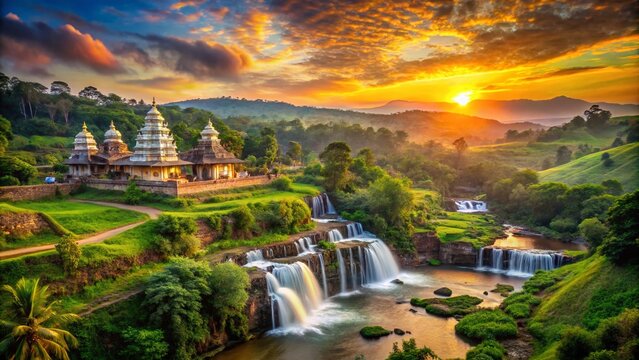 Discover the Scenic Beauty of Sirsi Town: Lush Greenery, Ancient Temples, and Tranquil Waterfalls Captured in a Stunning Conceptual Photography Experience
